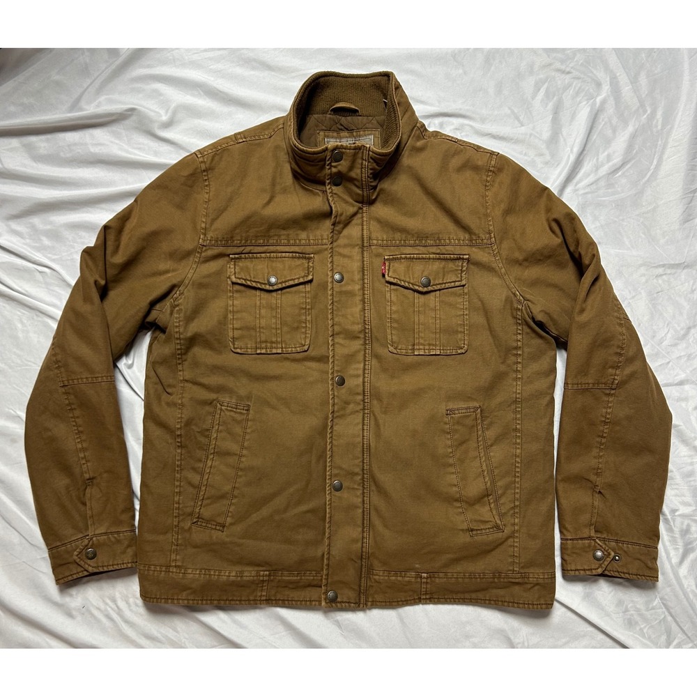 Levis Mens Brown Canvas Field Jacket Quilted Lined Workwear Coat Utility Twill L